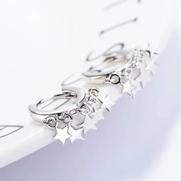 NEW 925 STERLING SILVER STAR EARRINGS - Picture 3 of 5